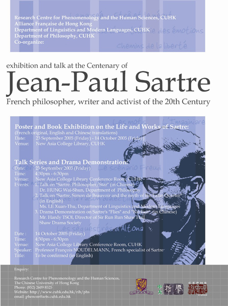 Exhibition and talk at the Centenary of Jean-Paul Sartre French philosopher, writer and activist of the 20 Century