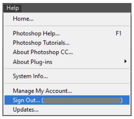 Adobe ID sign out screen